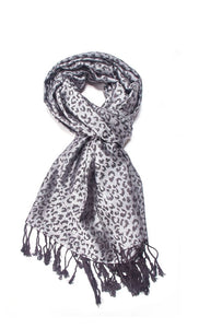 Leopard print pashmina in turquoise, red, pink and grey