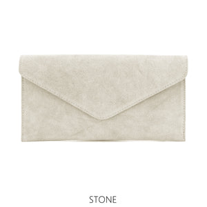 Suede leather envelope clutch