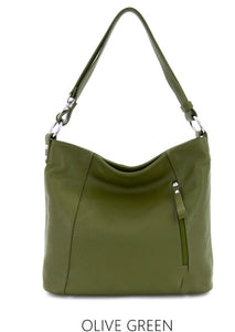 LORNA  Italian leather shoulder bag with front zip pocket