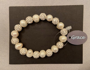 White & crystal elasticated bracelet