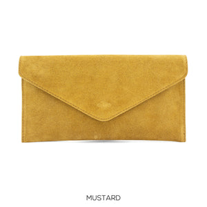 Suede leather envelope clutch