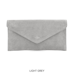 Suede leather envelope clutch