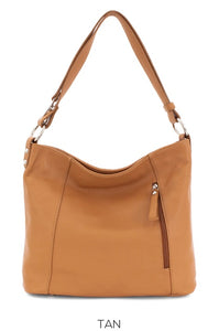 LORNA  Italian leather shoulder bag with front zip pocket