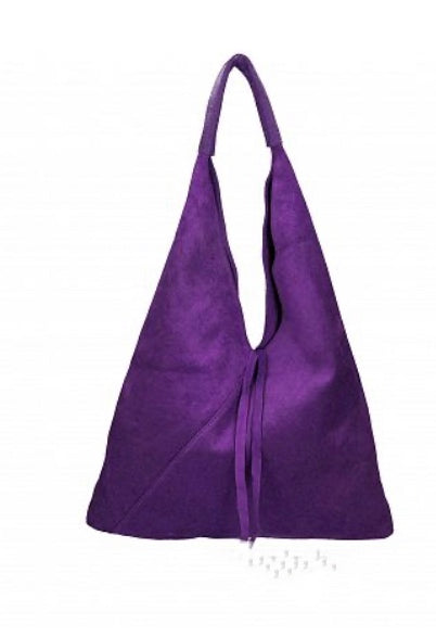 NICOLA Large suede leather  slouch bag with leather handle