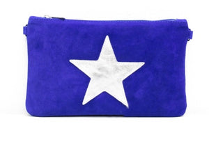 BELLA Suede leather silver star clutch bag