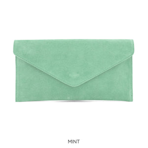 Suede leather envelope clutch