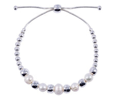 Load image into Gallery viewer, Rhodium silver and fresh water pearl drawstring adjustable bracelet
